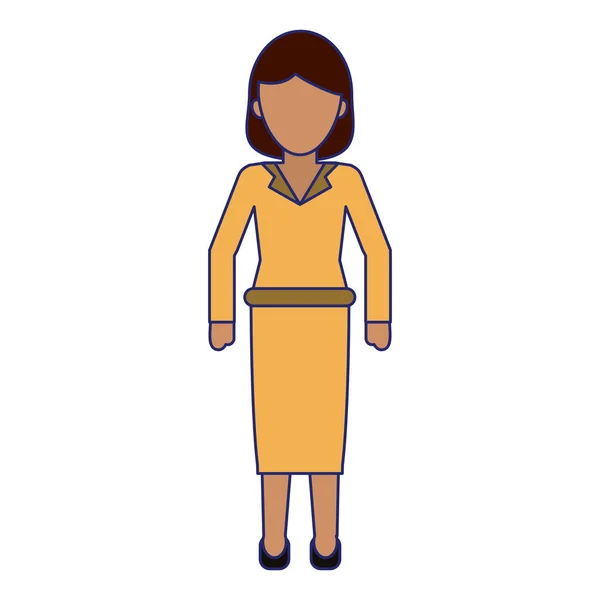 Ejecutivo mujer de negocios dibujos animados líneas azules sin rostro — Vector de stock