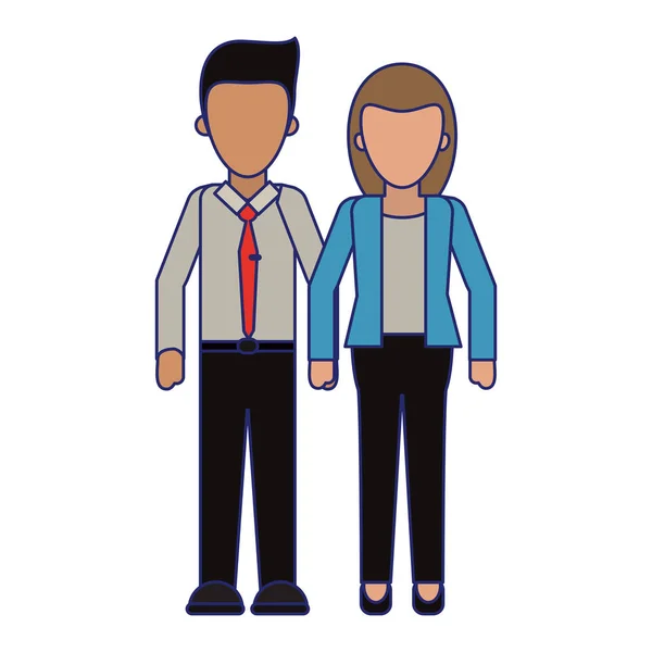 Couple d'affaires exécutif lignes bleues sans visage — Image vectorielle