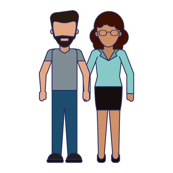 Jovem casal desenhos animados linhas azuis sem rosto —  Vetores de Stock