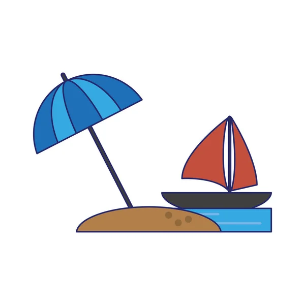 Strand und Segelboot Blaue Linien — Stockvektor