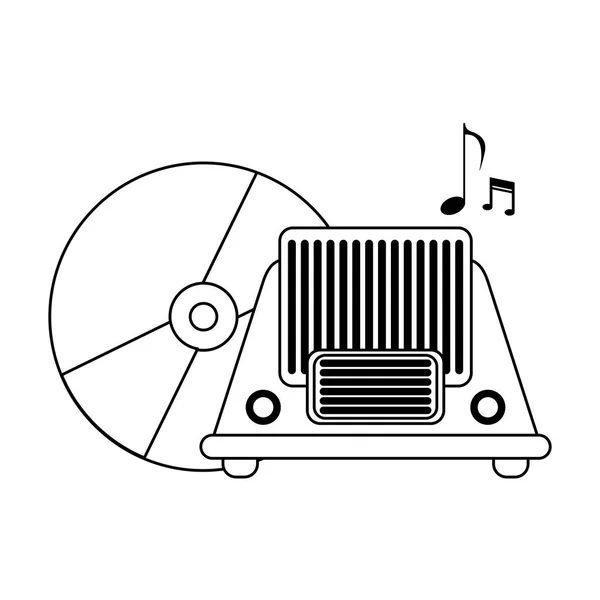 Vintage radio and old vinyl black and white — стоковый вектор