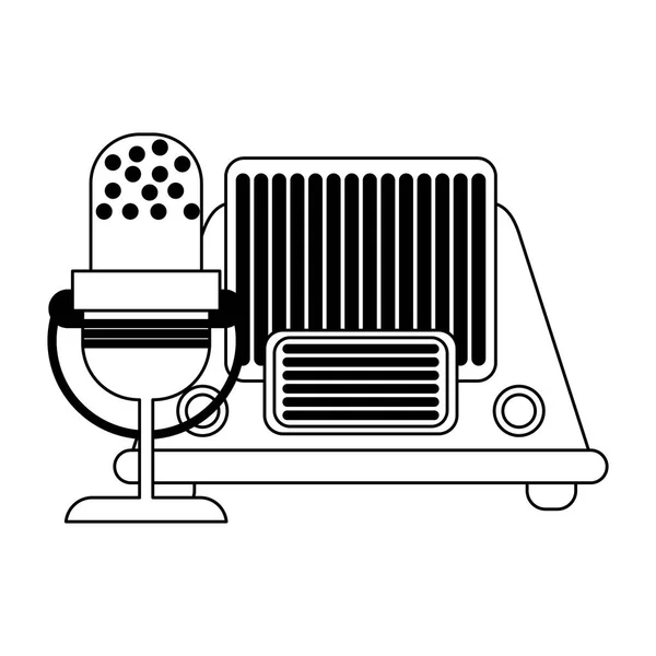 Vintage viejo radio y micrófono blanco y negro — Vector de stock