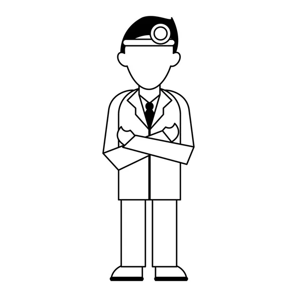 Orvosi avatar rajzfilm fekete-fehér — Stock Vector