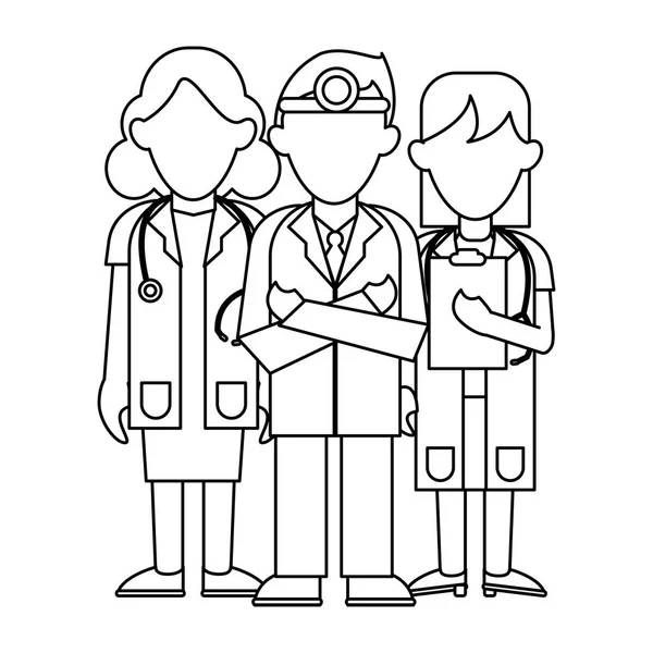 Trabajo en equipo médico avatar blanco y negro — Vector de stock