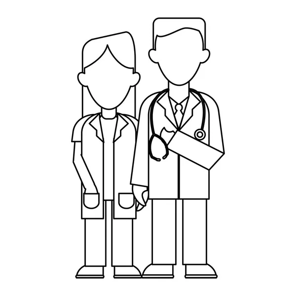 Medical teamwork avatar black and white — Stock Vector