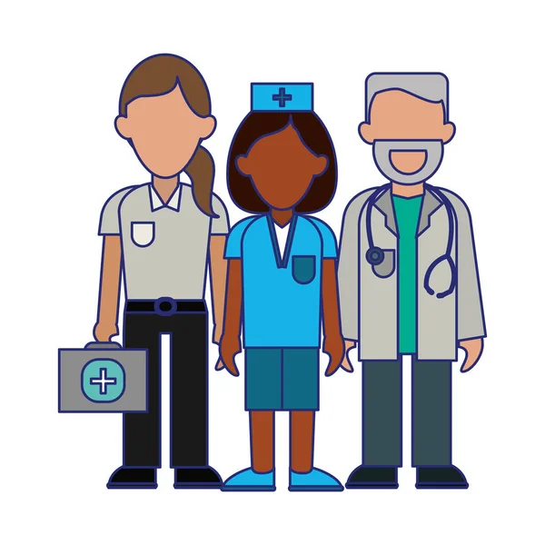 Tıbbi ekip çalışması avatar mavi çizgiler — Stok Vektör