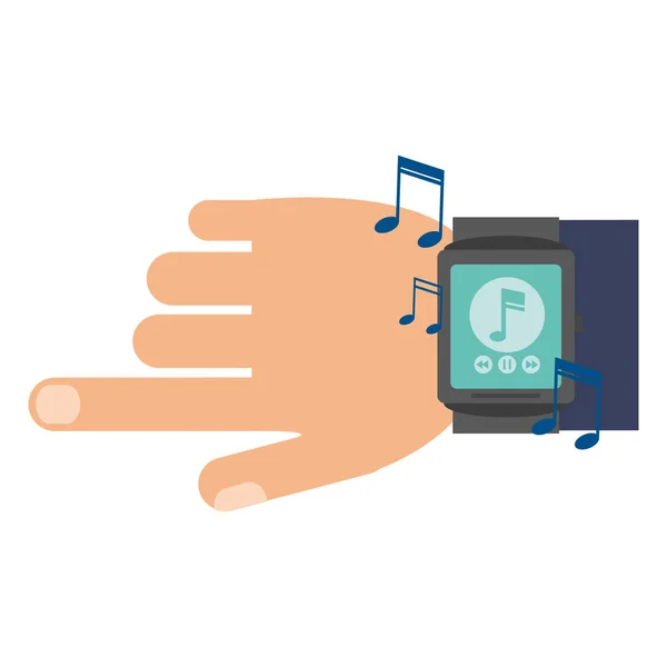 Smarwatch music player in hand — Stock Vector