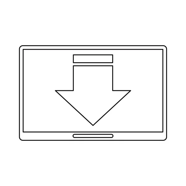 Technologie de symbole de téléchargement de tablette en noir et blanc — Image vectorielle