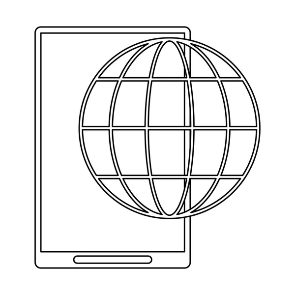 Σύμβολο παγκόσμια σφαίρα smartphone σε μαύρο και άσπρο — Διανυσματικό Αρχείο