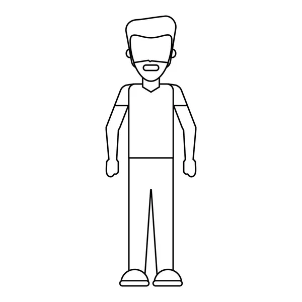 Jeune homme dessin animé sans visage en noir et blanc — Image vectorielle