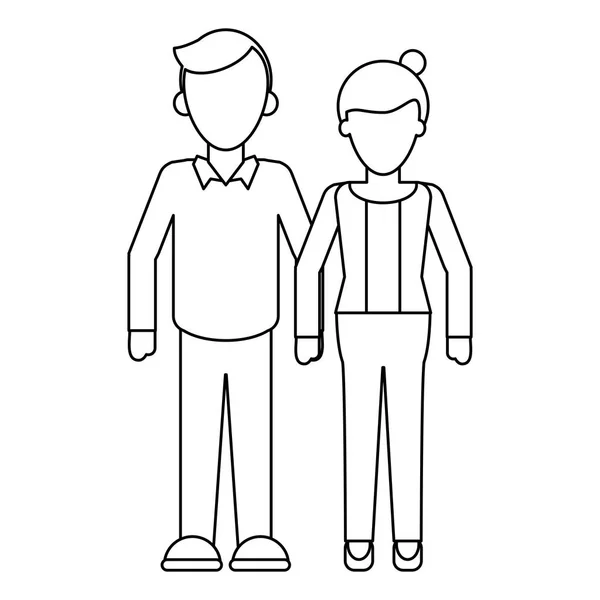 Executivo casal desenho animado sem rosto em preto e branco — Vetor de Stock