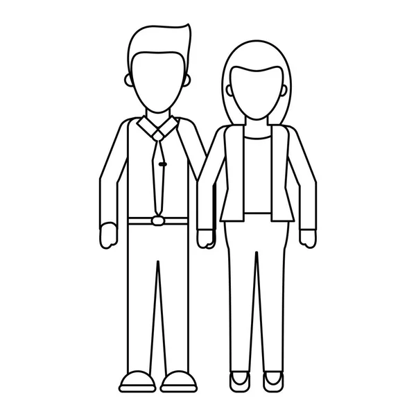 Executivo casal desenho animado sem rosto em preto e branco — Vetor de Stock