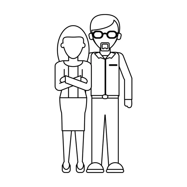 Couple exécutif bande dessinée sans visage en noir et blanc — Image vectorielle