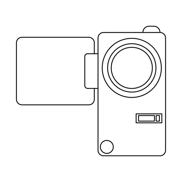 Filmadora tecnologia videocamera em preto e branco — Vetor de Stock