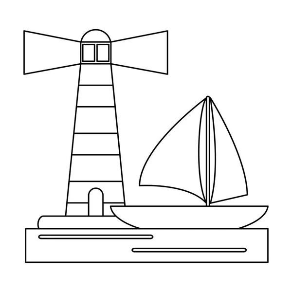 在黑色和白色的 houselight 和帆船符号 — 图库矢量图片