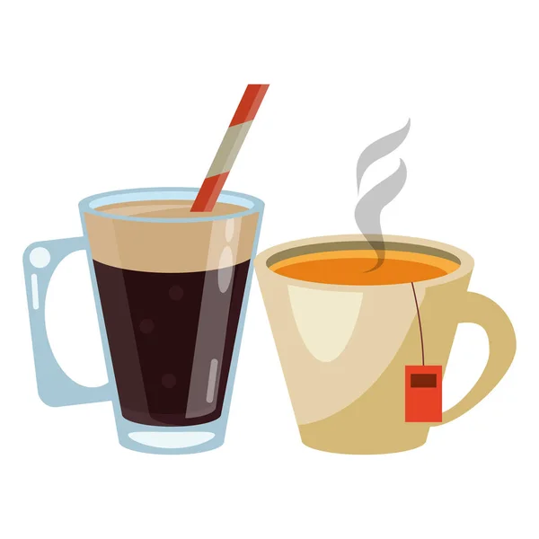 Café caliente y tazas de té — Vector de stock