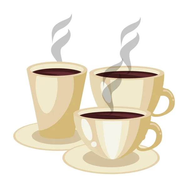 Гарячі чашки кави на посуд — стоковий вектор