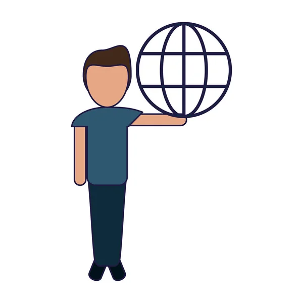 Homme avec sphère symbole mondial — Image vectorielle