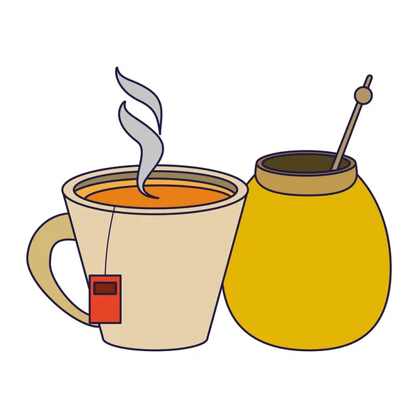 Tasse à thé avec pot de miel — Image vectorielle