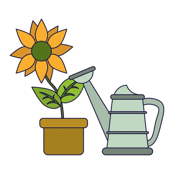 Tournesol en pot et boîte d'eau — Image vectorielle