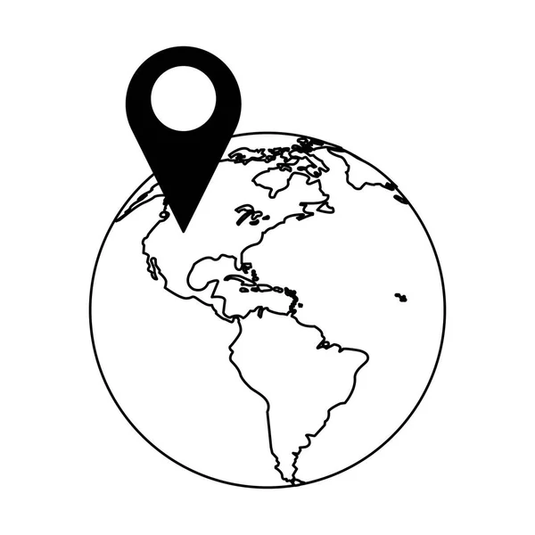 Konumu PIN dünya Globe siyah beyaz — Stok Vektör