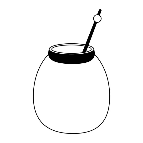 Vaso di miele con bastone in bianco e nero — Vettoriale Stock