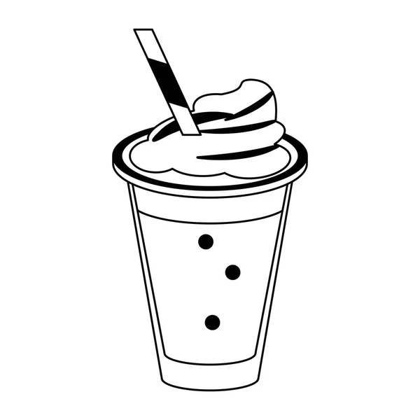 Café bebida fria com chantilly em preto e branco —  Vetores de Stock