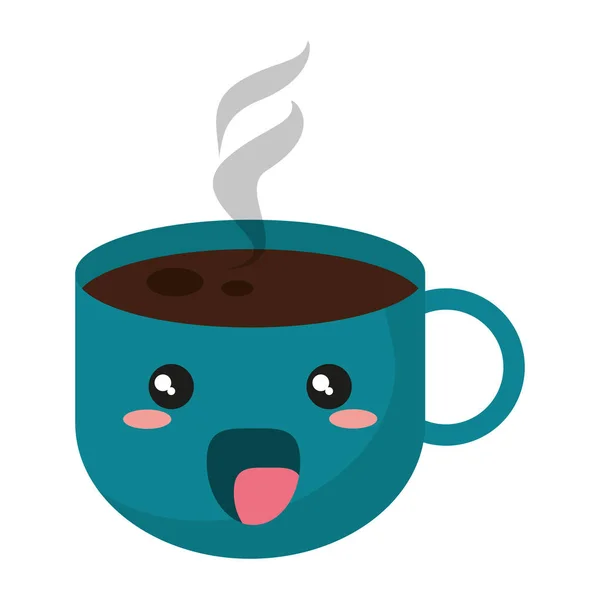 Caldo caffè tazza simbolo kawaii cartone animato — Vettoriale Stock