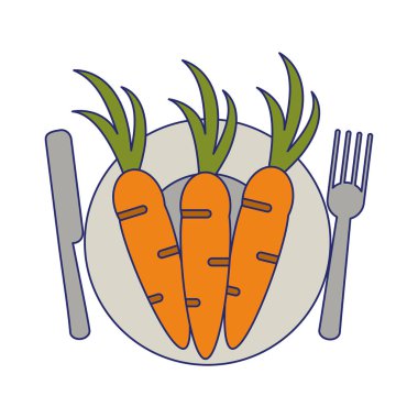 sağlıklı gıda havuç çanak çatal bıçak takımı ile üzerinde