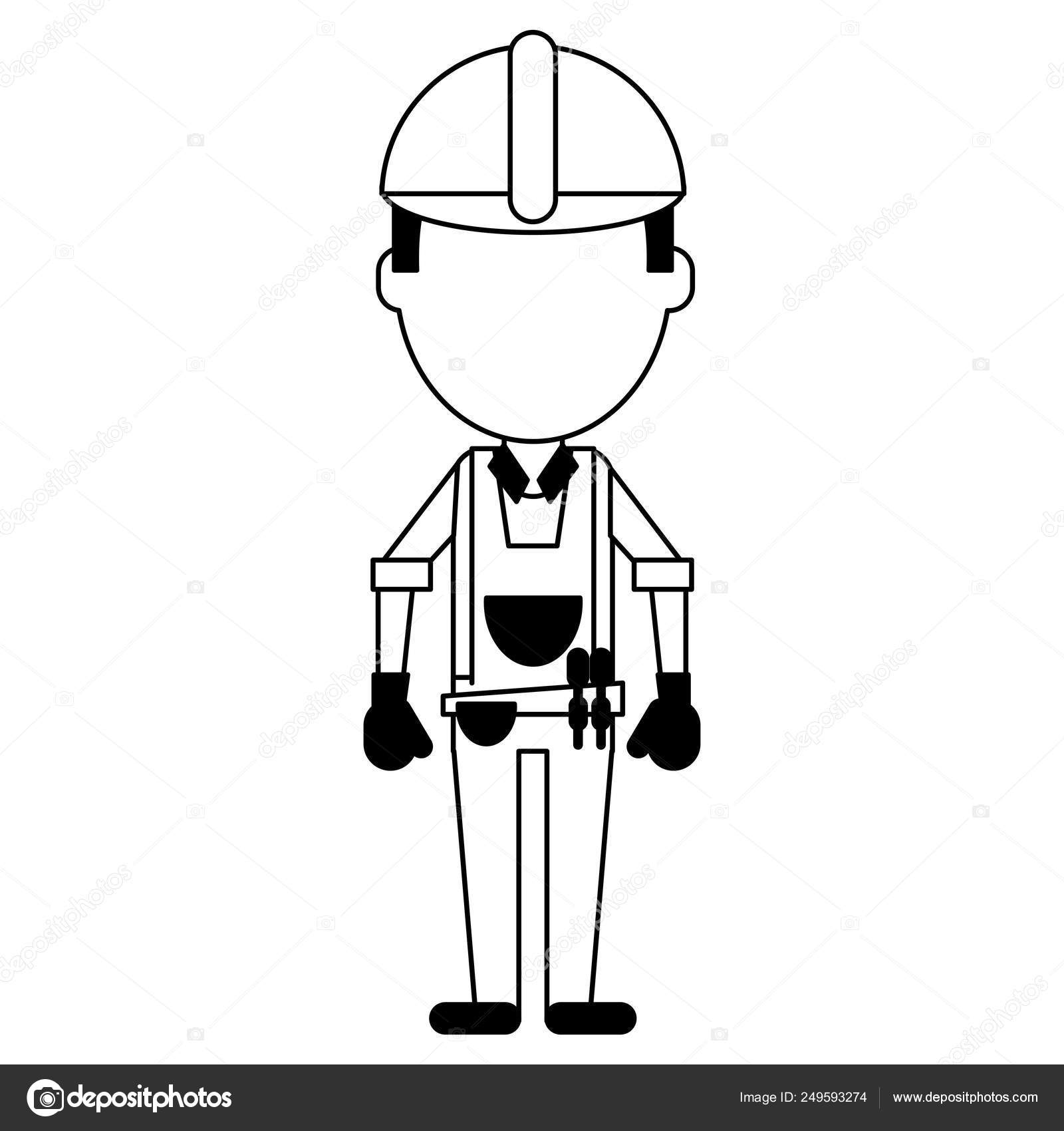 建筑工人的黑白化身图库矢量图©jemastock 249593274, image size:1600x1700