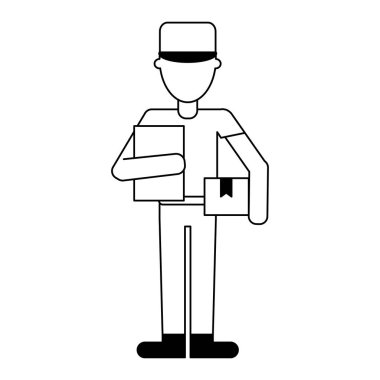 Kurye kutuları profesyonel çalışan avatar siyah ve beyaz ile