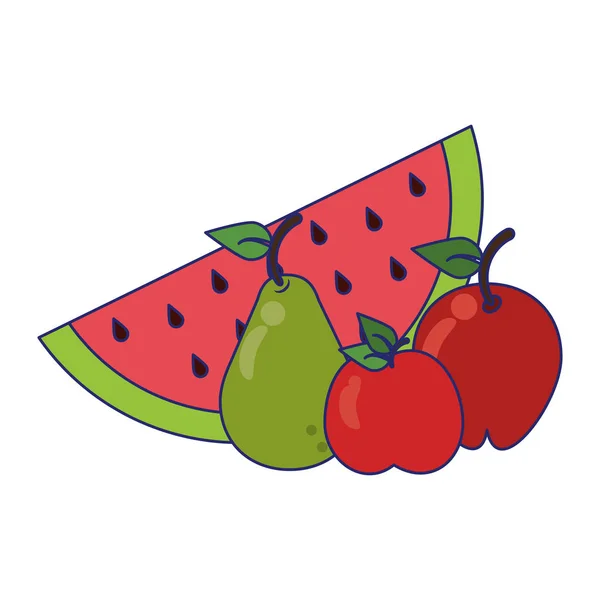 Pêra de melancia de frutos e maçãs — Vetor de Stock