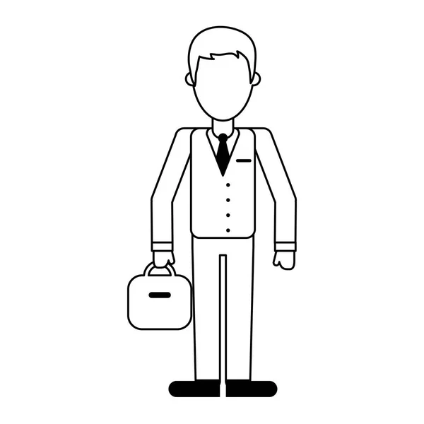 Geschäftsmann mit Aktentasche professioneller Arbeiter Avatar in schwarz-weiß — Stockvektor