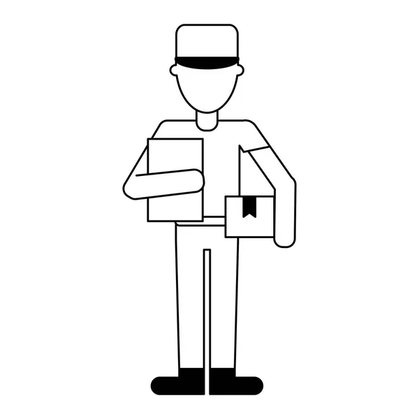 Courrier avec boîtes avatar ouvrier professionnel en noir et blanc — Image vectorielle