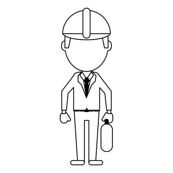 İnşaat işçisi avatar siyah beyaz — Stok Vektör