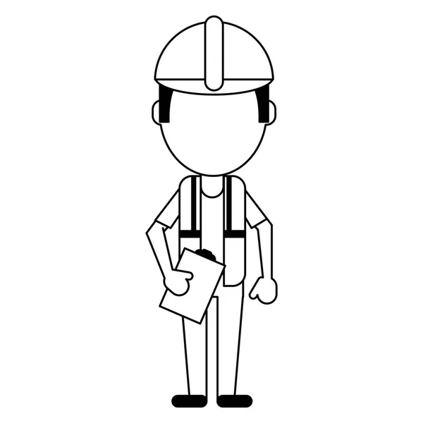 Trabajador de la construcción avatar en blanco y negro — Vector de stock