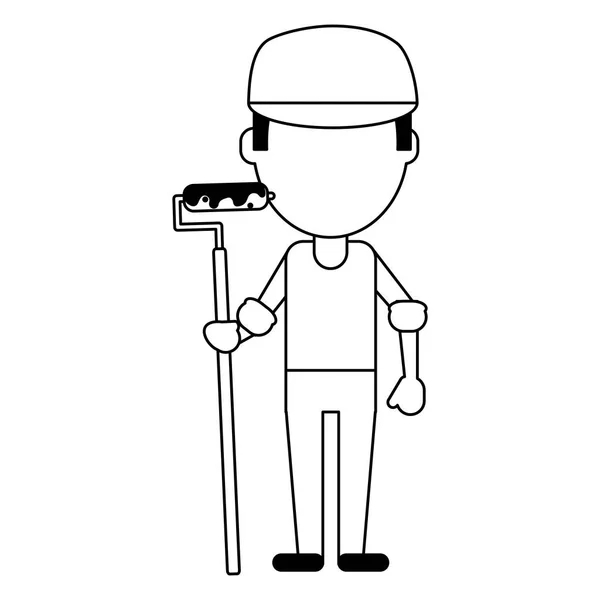 Byggande arbetare avatar i svart och vitt — Stock vektor