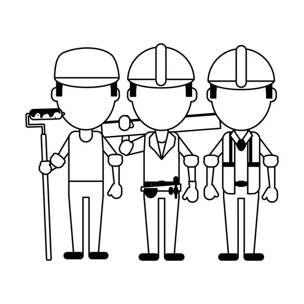 Byggande arbetare avatarer i svart och vitt — Stock vektor