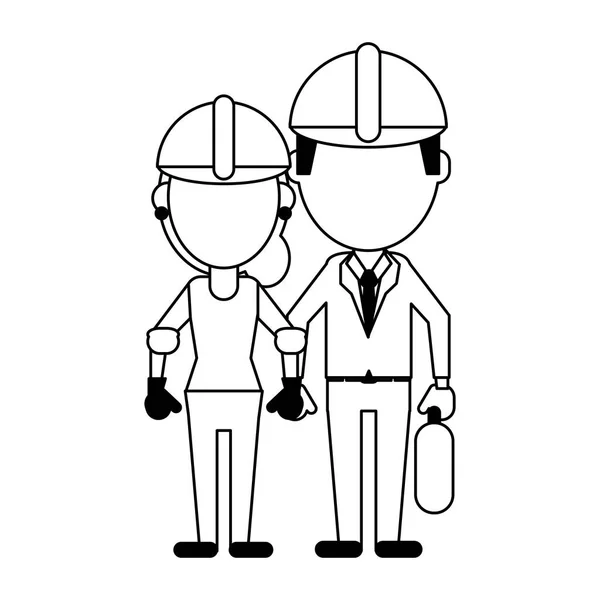 Trabalhadores da construção avatares em preto e branco —  Vetores de Stock