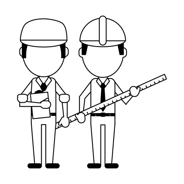 Stavební dělníci avatary v černé a bílé — Stockový vektor