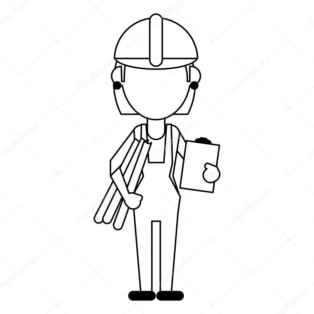 Construction worker avatar in black and white