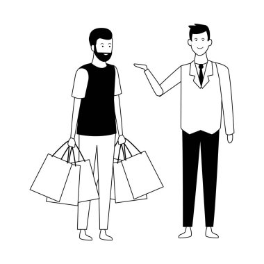 adam alışveriş torbaları ve süpermarket Yöneticisi siyah beyaz