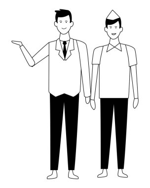 süpermarket Yöneticisi ve kasiyer adam siyah beyaz