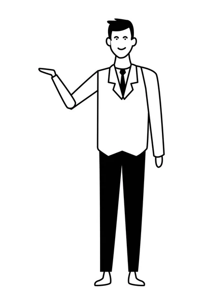 Podnikatel s rukou otevřené karikatura v černé a bílé — Stockový vektor
