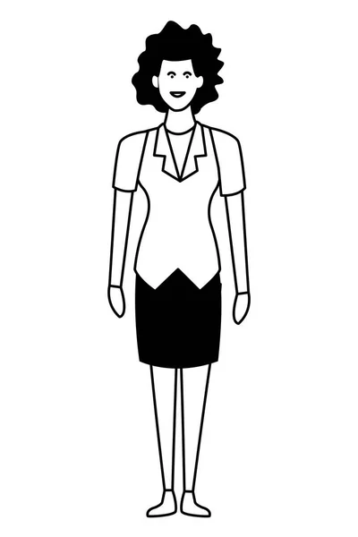 Femme dessin animé souriant en noir et blanc — Image vectorielle