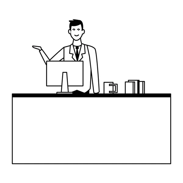 Caissier de supermarché dans l'argent en noir et blanc — Image vectorielle