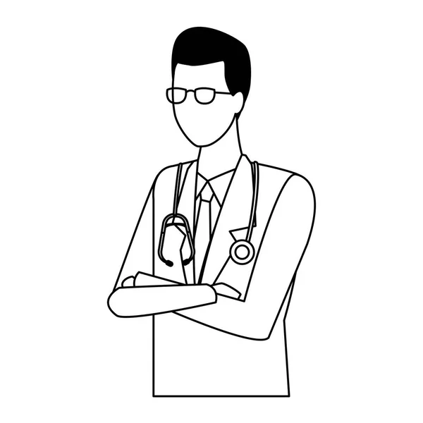 Doktor iş ve meslekler avatar siyah beyaz — Stok Vektör