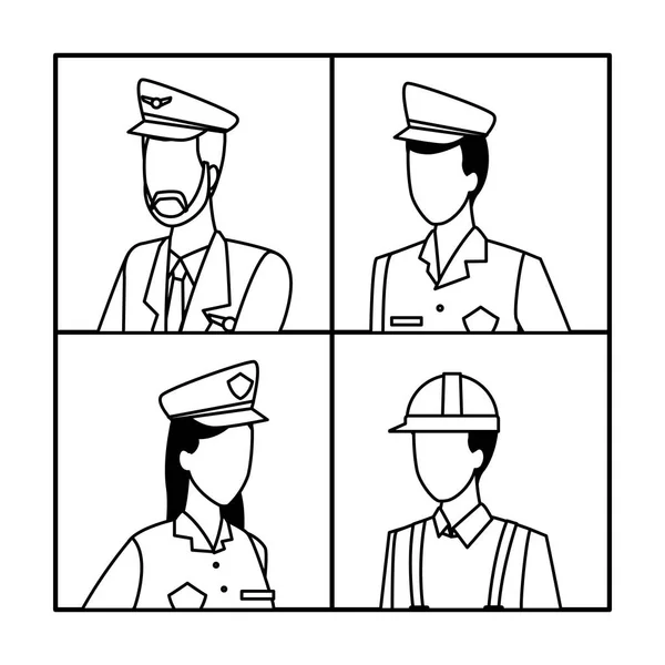 Trabajos y profesiones avatar en blanco y negro — Vector de stock