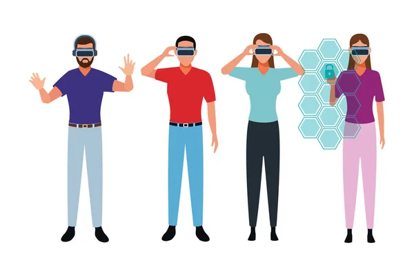 Pessoas brincando com a realidade virtual —  Vetores de Stock