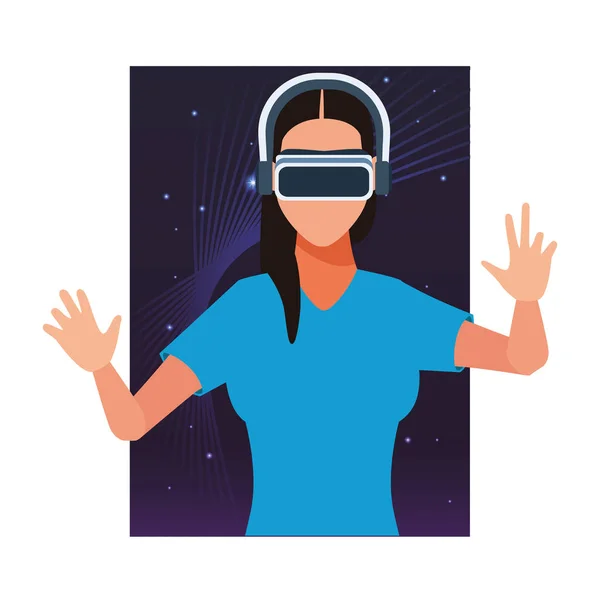 Mulher usando óculos de realidade virtual —  Vetores de Stock